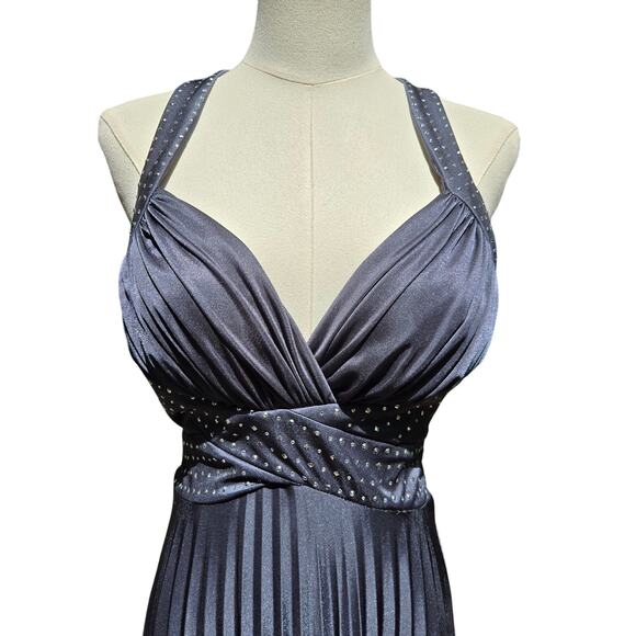 Caché Vtg Y2K Fairy Grunge Rhinestone Babydoll Cross Back Maxi Dress 4 Dark Gray - Picture 2 of 10